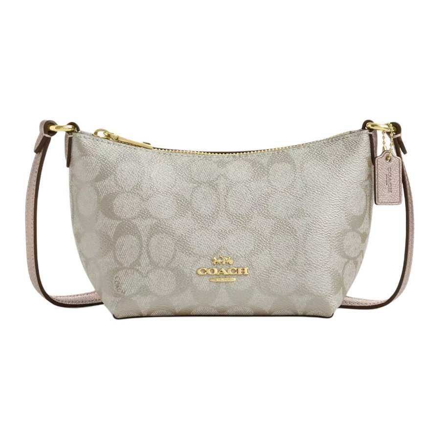 COACH Zip Top Crossbody Coated Canvas Shoulder Bag, Crossbody Bag Mini Women's Champagne