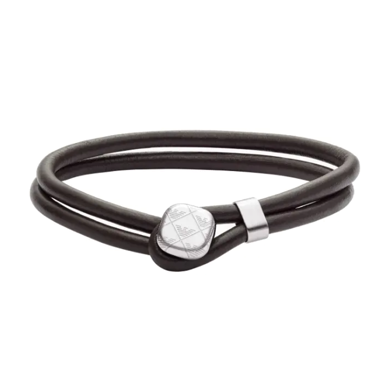 EMPORIO ARMANI Steel, Leather Wristbands Men's Black