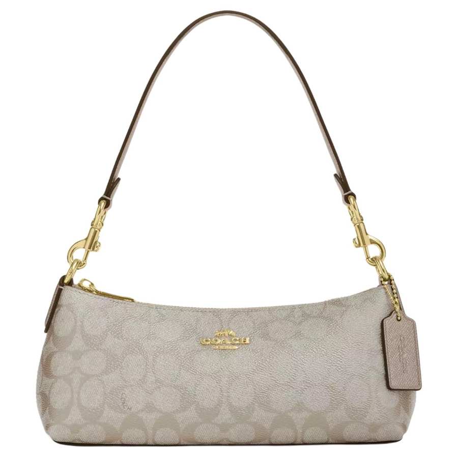 COACH Charlotte Coated Canvas Shoulder Bag, Portable Crossbody Bag Medium Women's Champagne