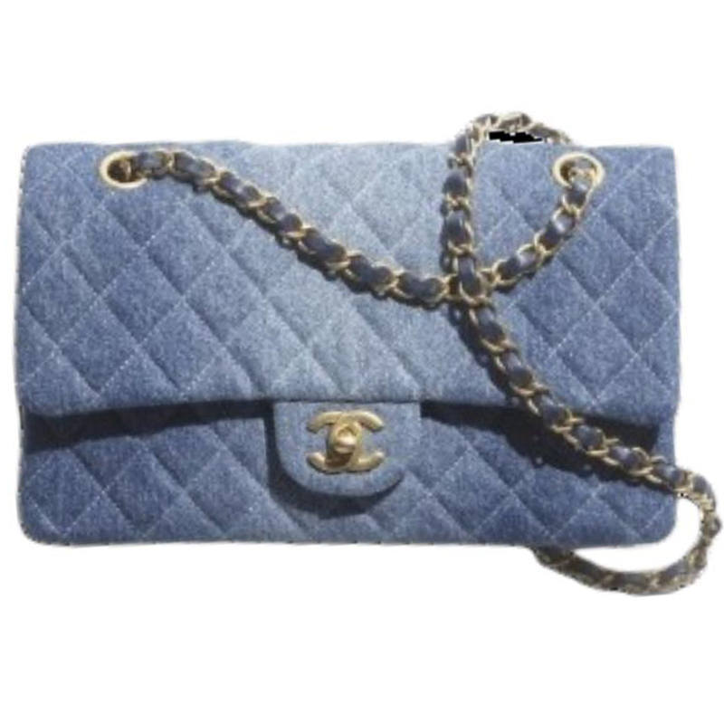 CHANEL Classic Flap CF Washed Denim Shoulder Bag, Crossbody Bag Mini Women's Blue Denim Gradient