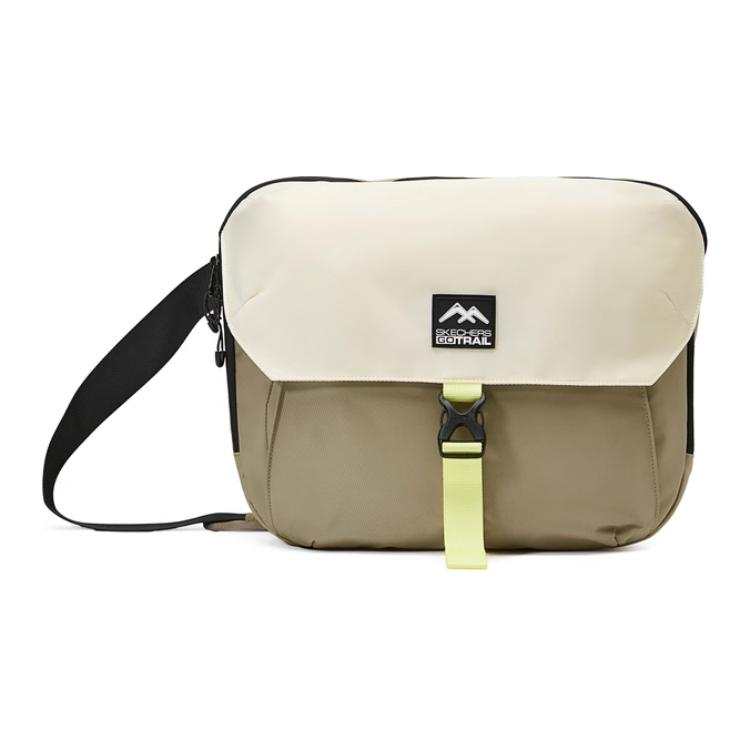 Skechers Large Capacity Fabric Shoulder Bag, Crossbody Bag Regular Unisex White & Gray & Elm Green