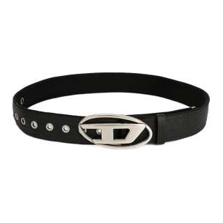 DIESEL Cotton Leather Belts Men's Black Width 4cm