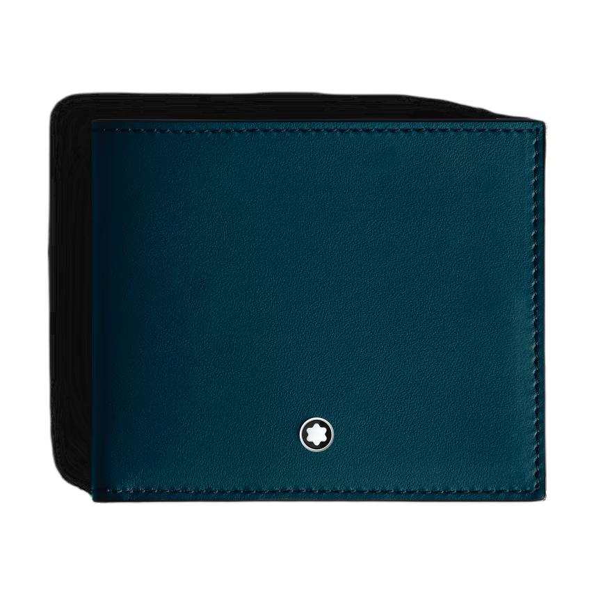 MONTBLANC Grain Cow Leather Wallet Unisex Deep Pool Blue