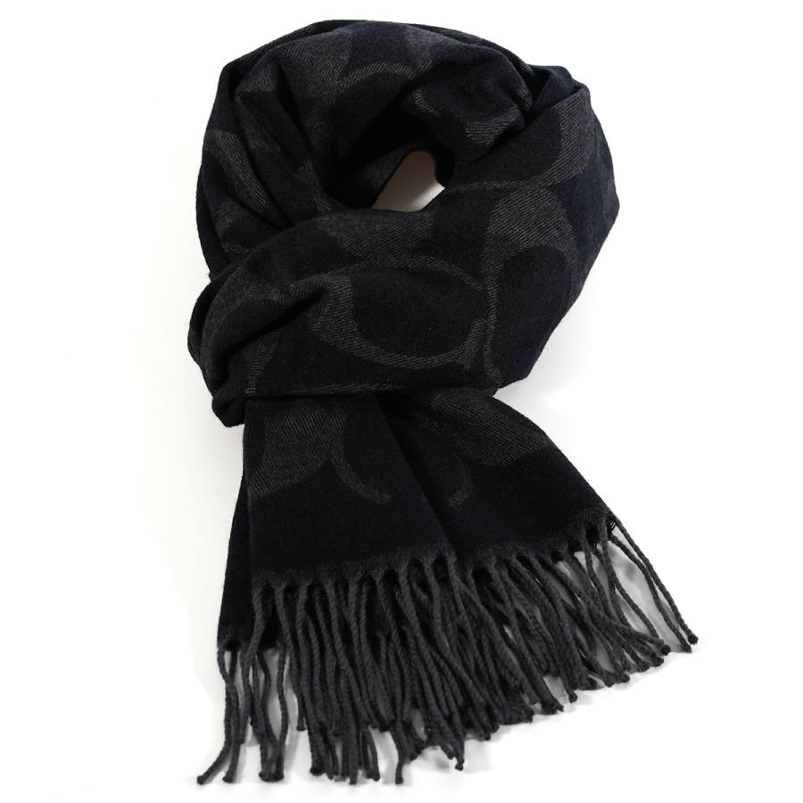 COACH COACH Cashmere Sheep Wool Knit Scarves Unisex Black