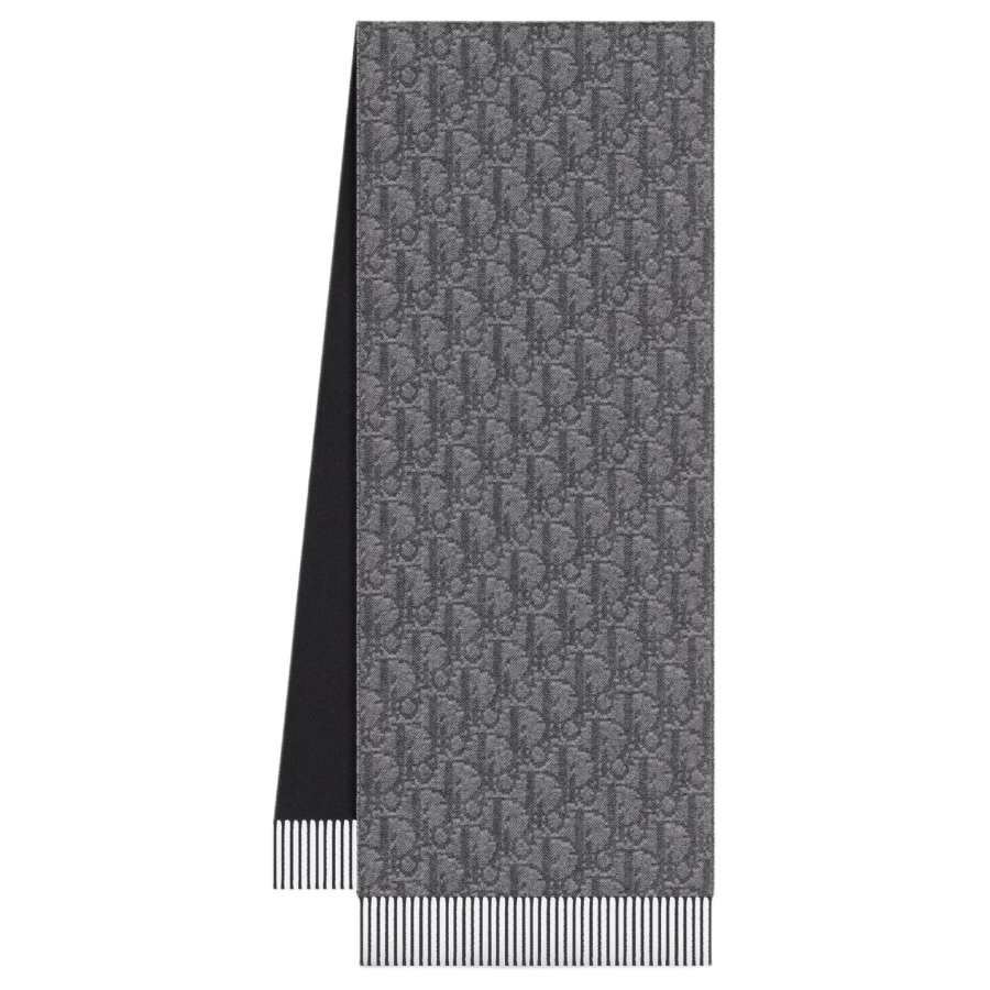 DIOR Cashmere Knit Scarves Unisex Gray/Black