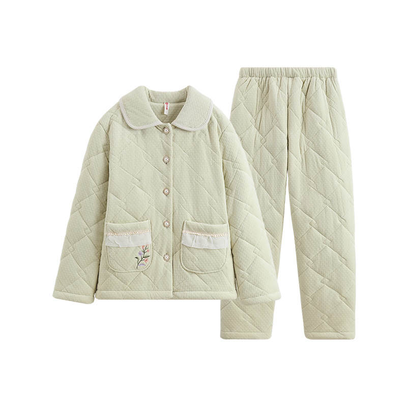 FENTENG Triple Layer Padded Jacket Coral Thickened And Fleece Lined Anti Static Thermal Long Sleeved Pants Pajama Set