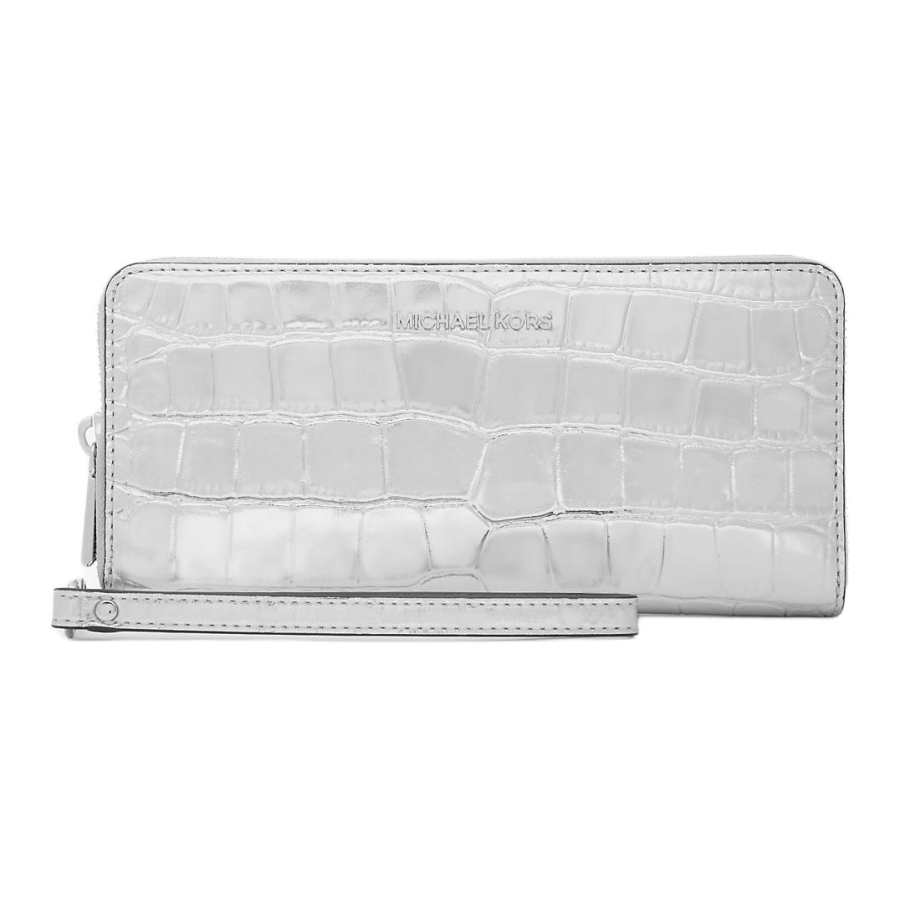 MICHAEL KORS Jet Set Travel Crocodile Pattern Embossed Leather Wallet Women's Silver