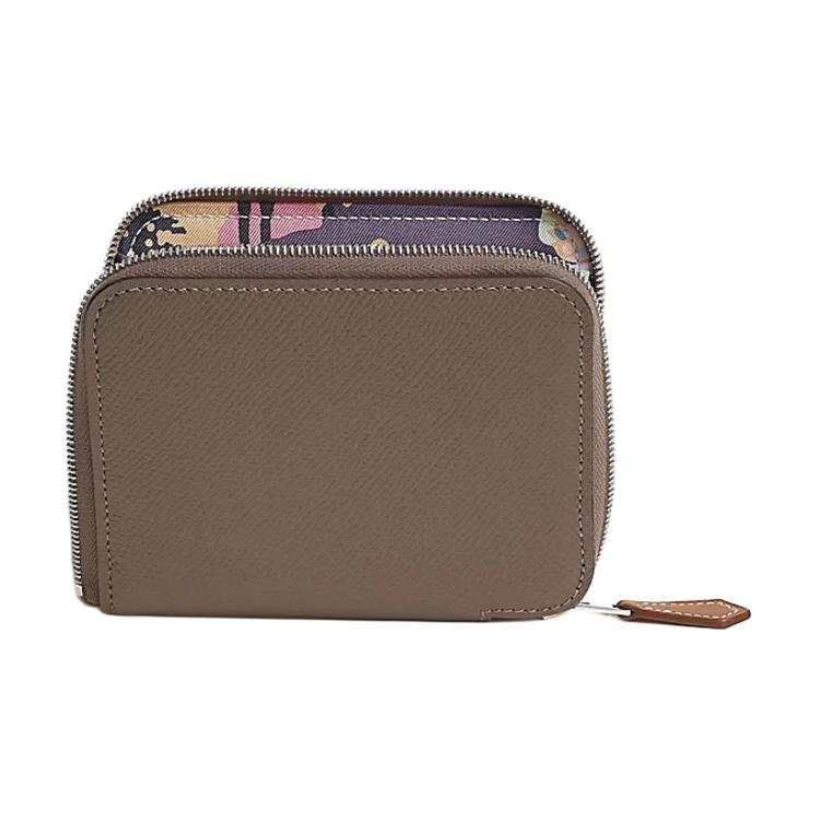 HERMES Silk'In Zip Closure Epsom With Barenia Calfskin Wallet Women's Silk Bundle & Blackcurrant & Buzz Green