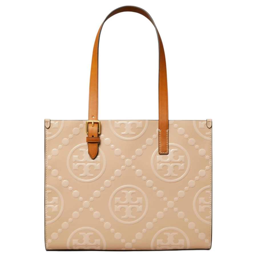 TORY BURCH T Monogram Embossed Leather Tote Bag, Shopping Bag, Shoulder Bag, Handbag Small Women's
