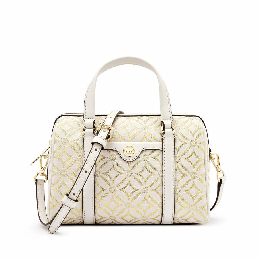 MICHAEL KORS Travel Fabric Handbag, Shoulder Bag, Crossbody Bag Small Women's Milk White & Gold
