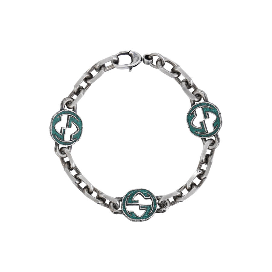 GUCCI GUCCI Interlocking 925 Sterling Silver Bracelets Unisex Silver/Green