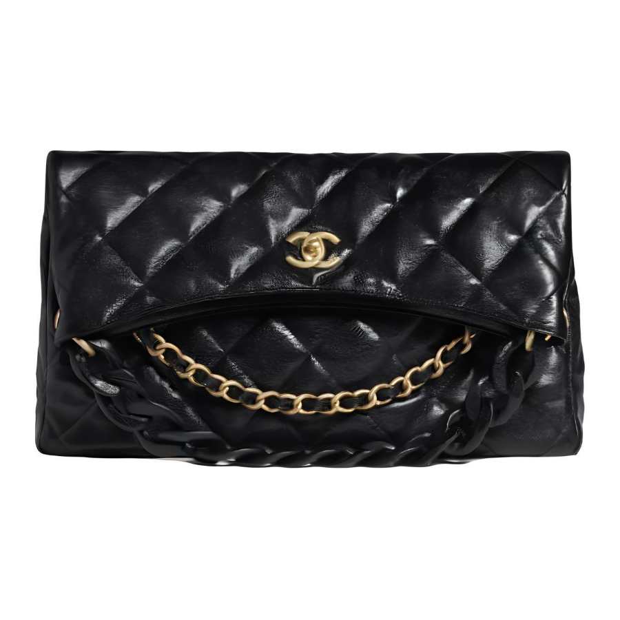 CHANEL Cow Leather Shoulder Bag Women's Black