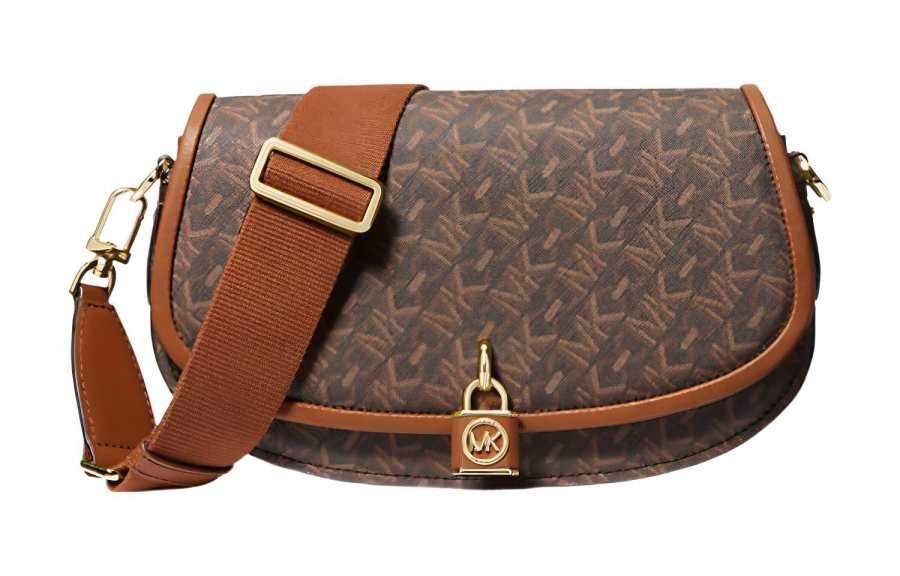 MICHAEL KORS Mila Canvas Shoulder Bag, Crossbody Bag Medium Women's Dark Brown & Acorn Brown