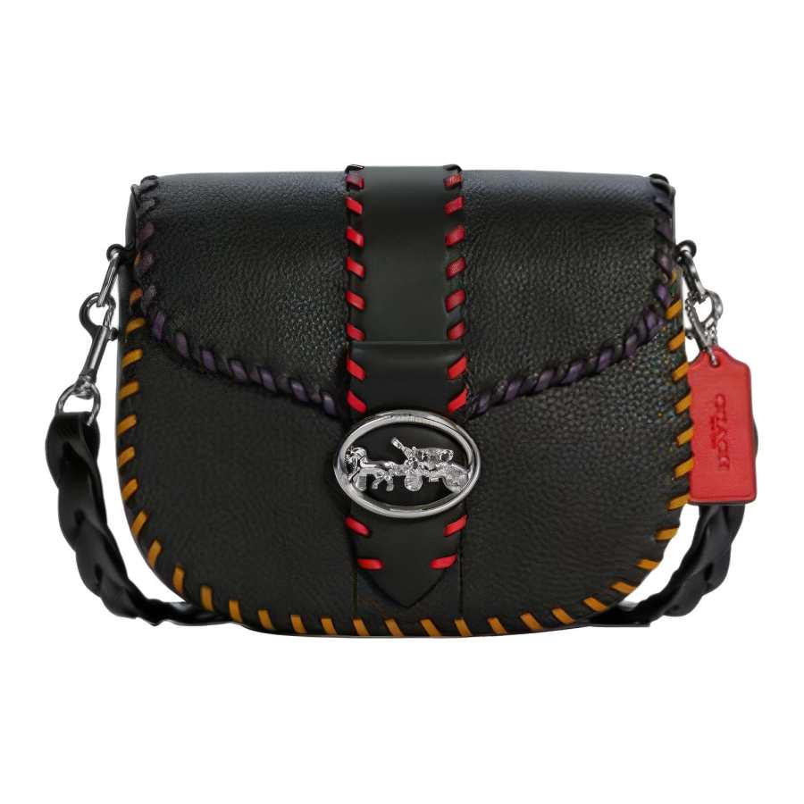 COACH Georgie Leather Shoulder Bag, Saddle Bag, Crossbody Bag, Shoulder Bag Small Women's Black