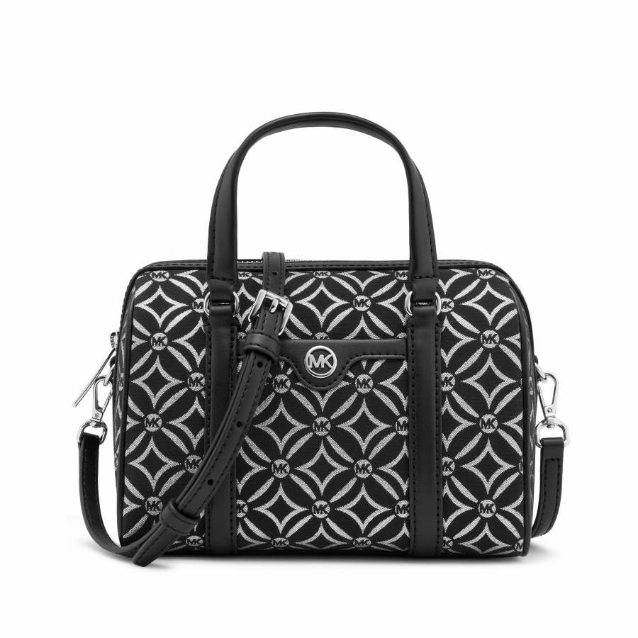 MICHAEL KORS Travel Fabric+Artificial Leather Boston Bag, Crossbody Bag, Handbag Small Women's Black & Silver Gray