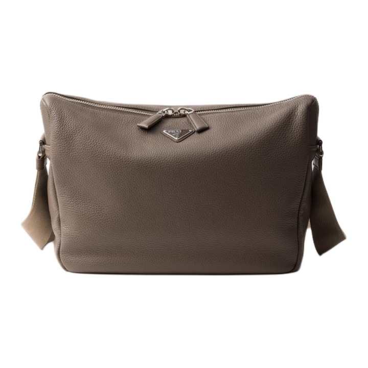 PRADA PRADA Leather Messenger Bag, Crossbody Bag, Shoulder Bag Men's Bamboo Gray