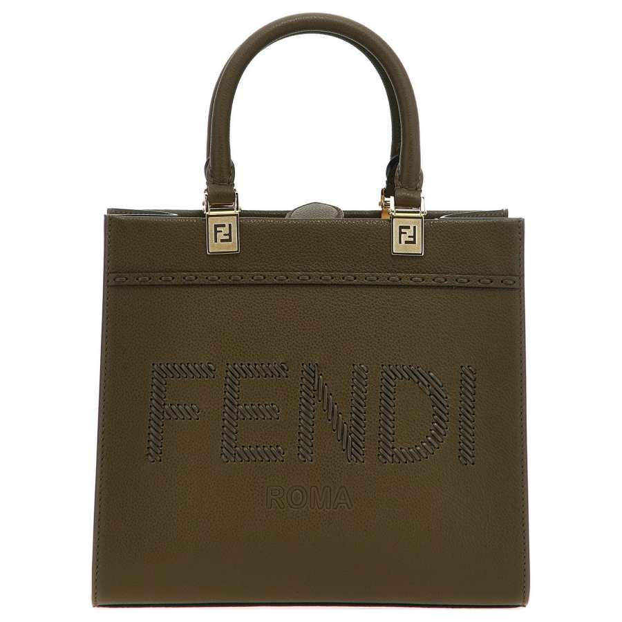 FENDI Leather Tote Bag, Shopping Bag, Handbag Small Women's Green