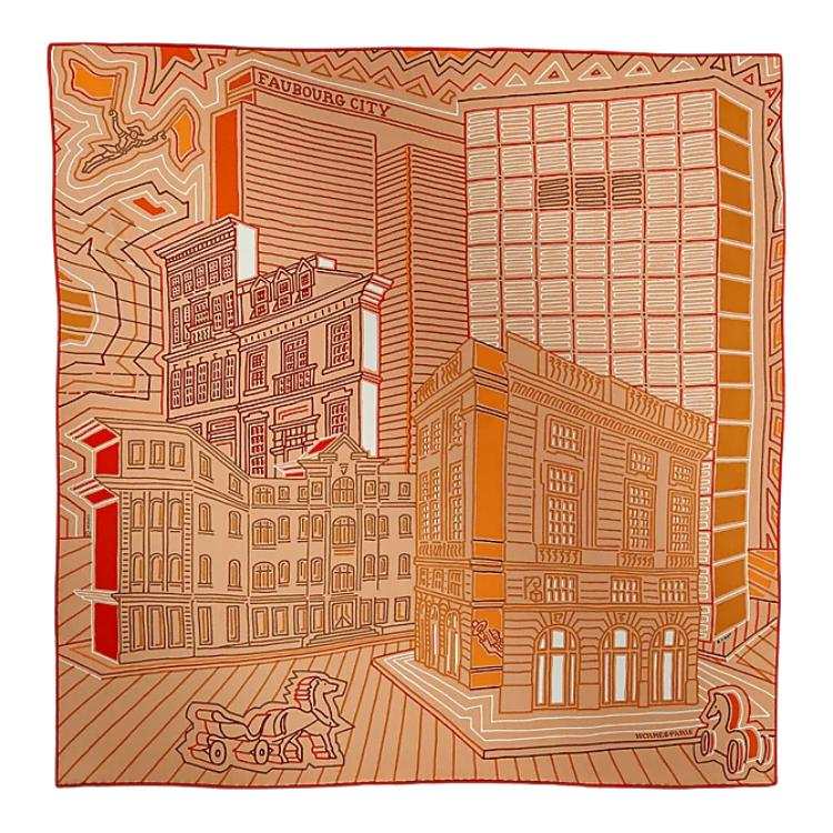HERMES Mulberry Silk Scarves Women's Orange