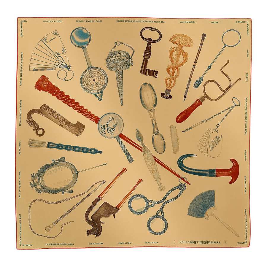 HERMES Mulberry Silk Scarves Women's Gilded Beige