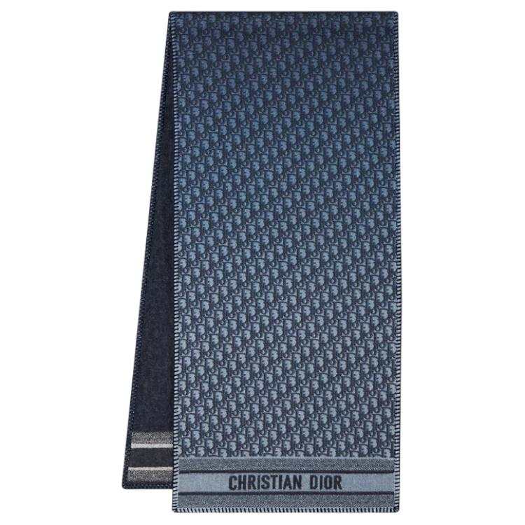 DIOR Sheep Wool Knit Scarves Women's Marine Blue
