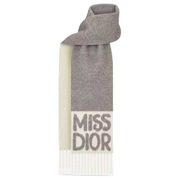 DIOR Cashmere Knit Scarves Women's Gray