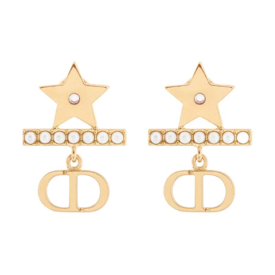 DIOR Resin, Metal, Faux Crystal Earrings Women's Gold