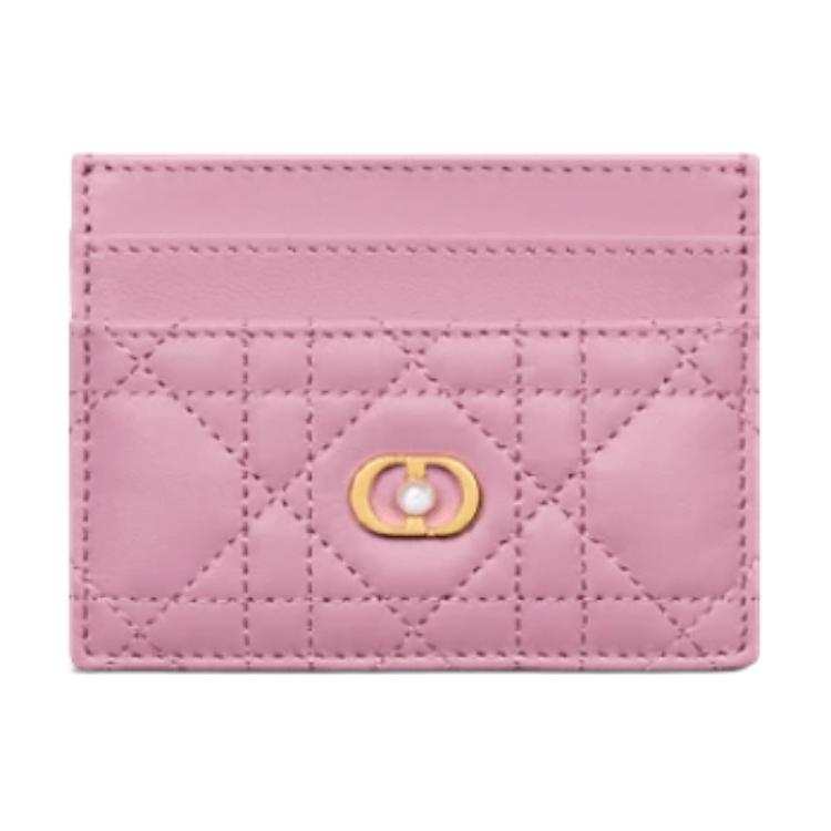 DIOR Sheepskin Card Holder Women's Hydrangea Pink