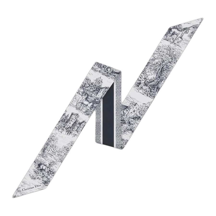 DIOR Mulberry Silk Scarves Women's Marine Blue/White