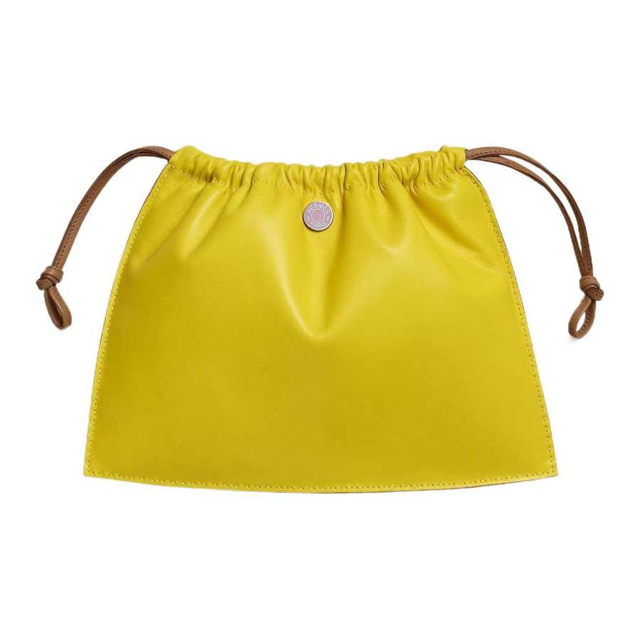 HERMES Pilo Milo Lambskin, Swift Calfskin Makeup Bag Clutch Women's Lemon
