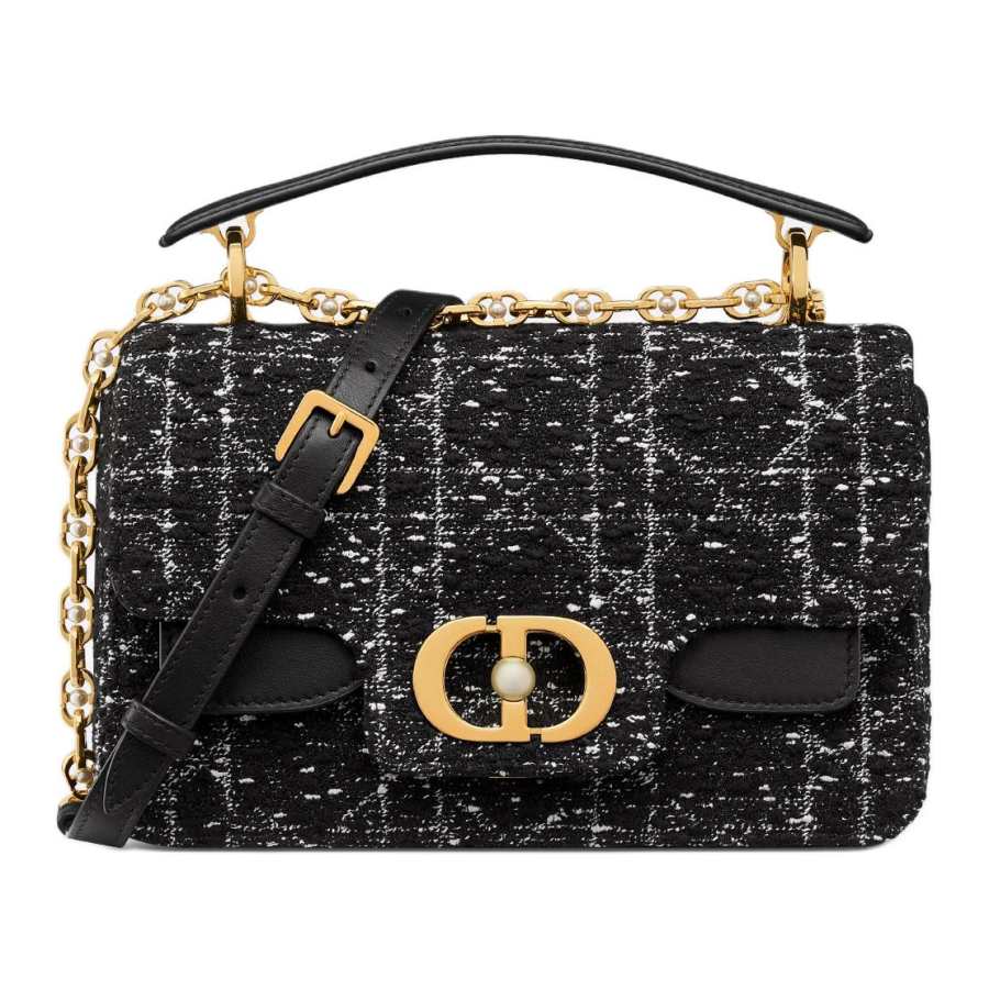 DIOR Cotton With Cow Leather Shoulder Bag, Crossbody Bag, Handbag Small Women's Black