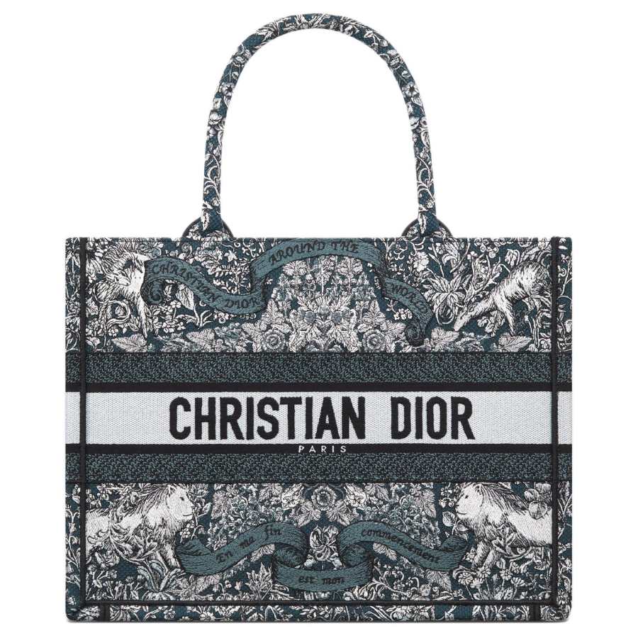 DIOR BookTote Fabric Tote Bag, Shopping Bag, Handbag Medium Women's Blue & White