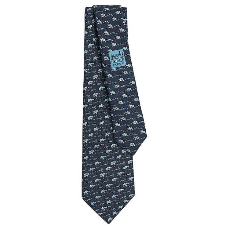 HERMES HERMES Mulberry Silk Ties Men's Marine Blue