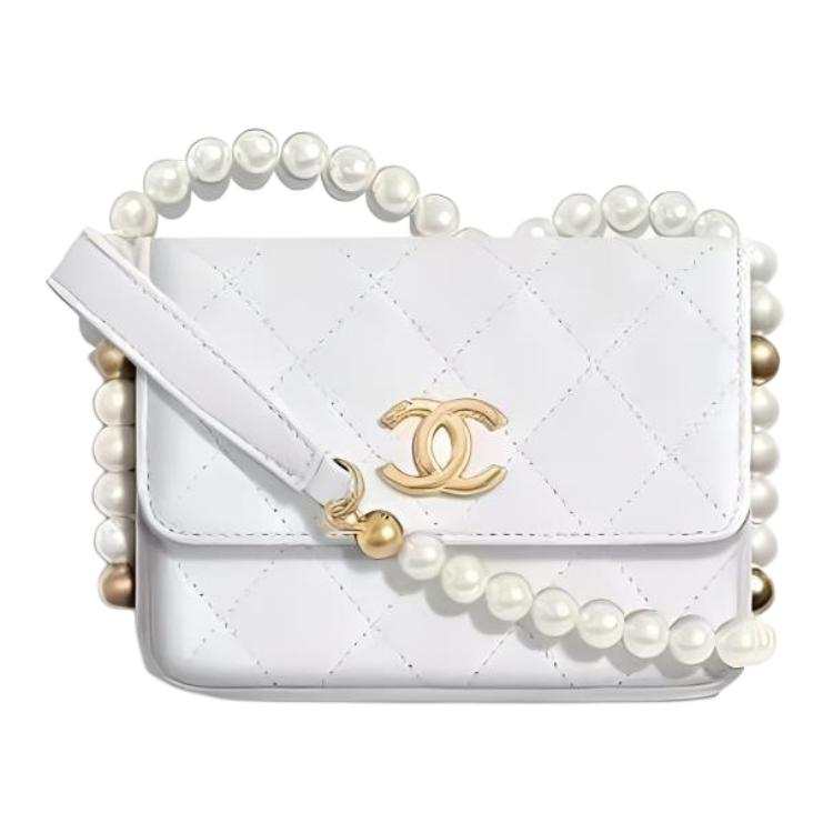 CHANEL Calfskin Card Holder Bag, Shoulder Bag, Crossbody Bag Women's White