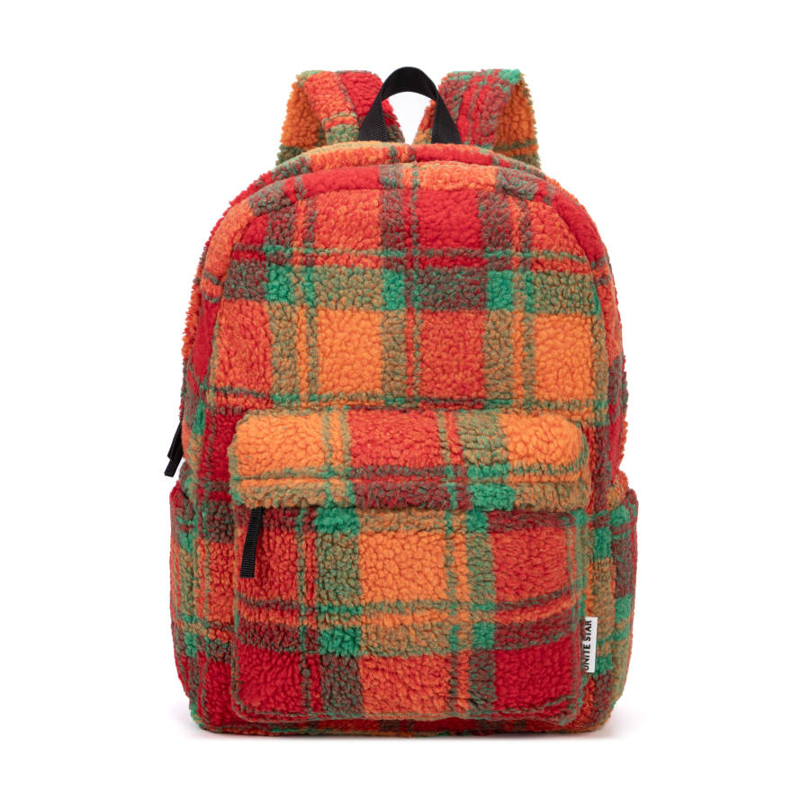 UNITE STAR Sherpa Backpack Unisex Orange & Multicolor Plaid