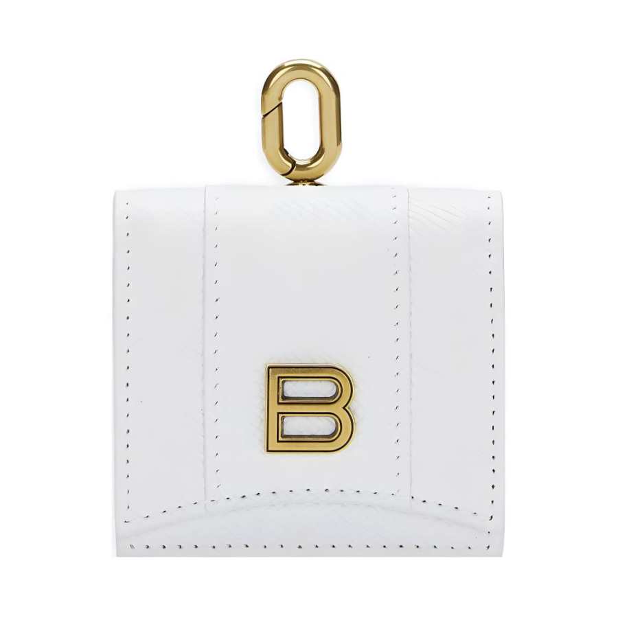 Balenciaga Hourglass Soft Textured Cow Leather Earphone Case Women's White