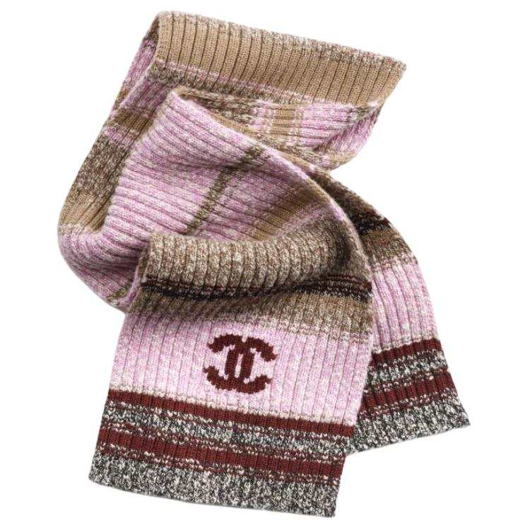 CHANEL Wool, Cashmere, Cashmere Knit Scarves Unisex Pink