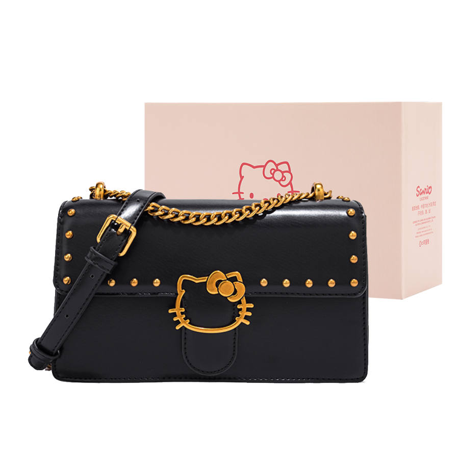 Sanrio Hello Kitty Pu Crossbody Bag, Shoulder Bag Regular Women's Black/Milk Tea/Ecru