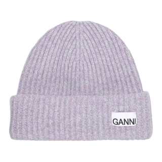 GANNI Logo patch Ribbed Knit Beanie