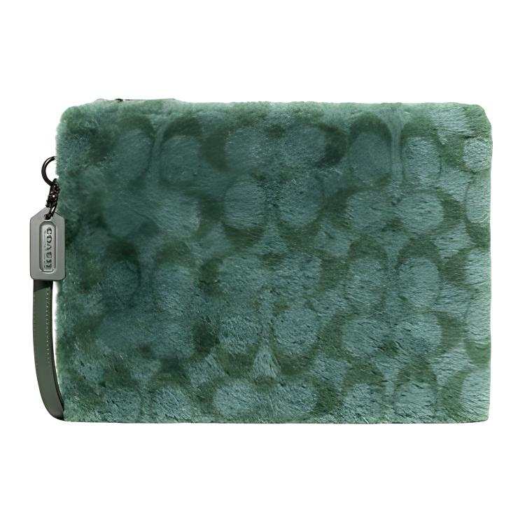 COACH Charter Wool And Glove Tanned Leather Wrist Bag Clutch Large Women's Green