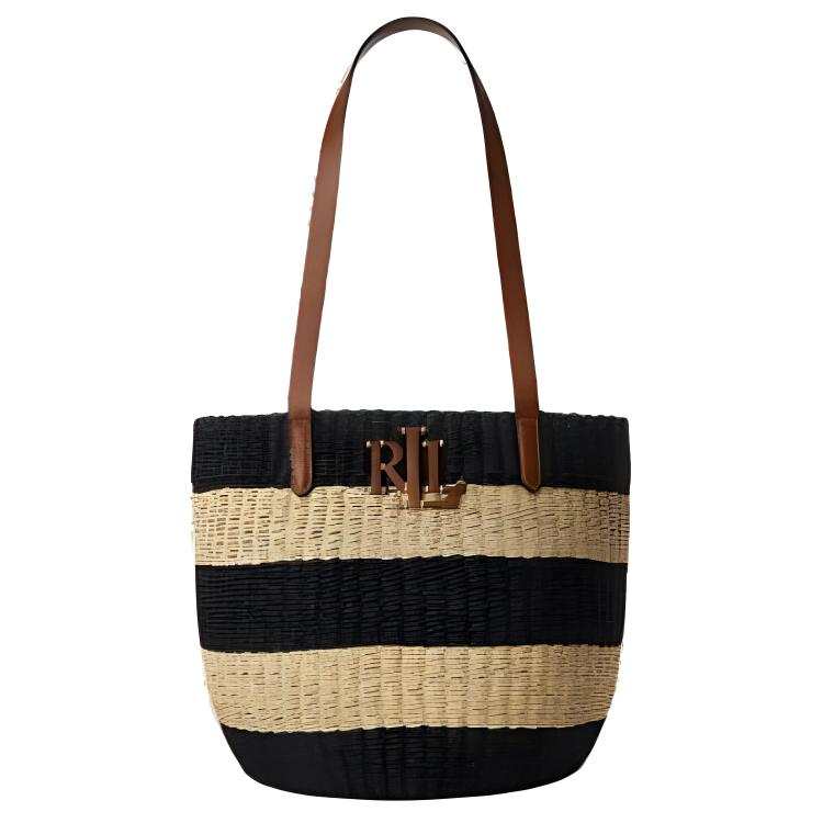 LAUREN RALPH LAUREN Cellulose Material Tote Bag, Shopping Bag, Handbag, Shoulder Bag Medium Women's Black & Yellow