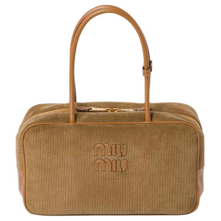 MIU MIU Fabric With Corduroy Handbag, Shoulder Bag Women's Cinnamon