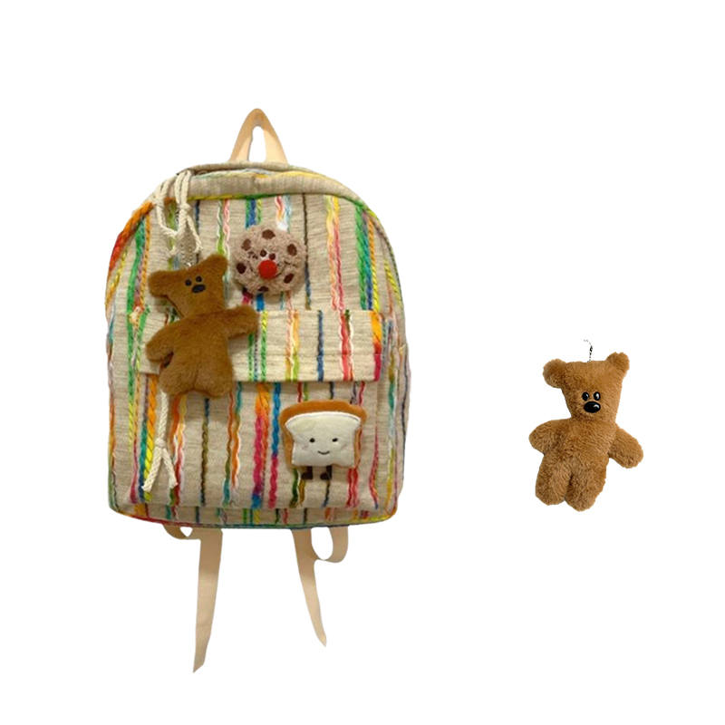 MARKANGARO MARKANGARO Fabric Backpack Regular Unisex Khaki With Brooch Pendant