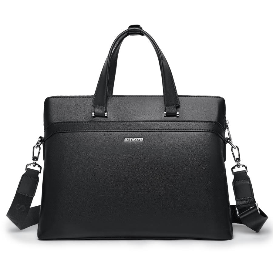 SEPTWOLVES SEPTWOLVES Genuine Leather Portable Briefcase QPL Men's Black