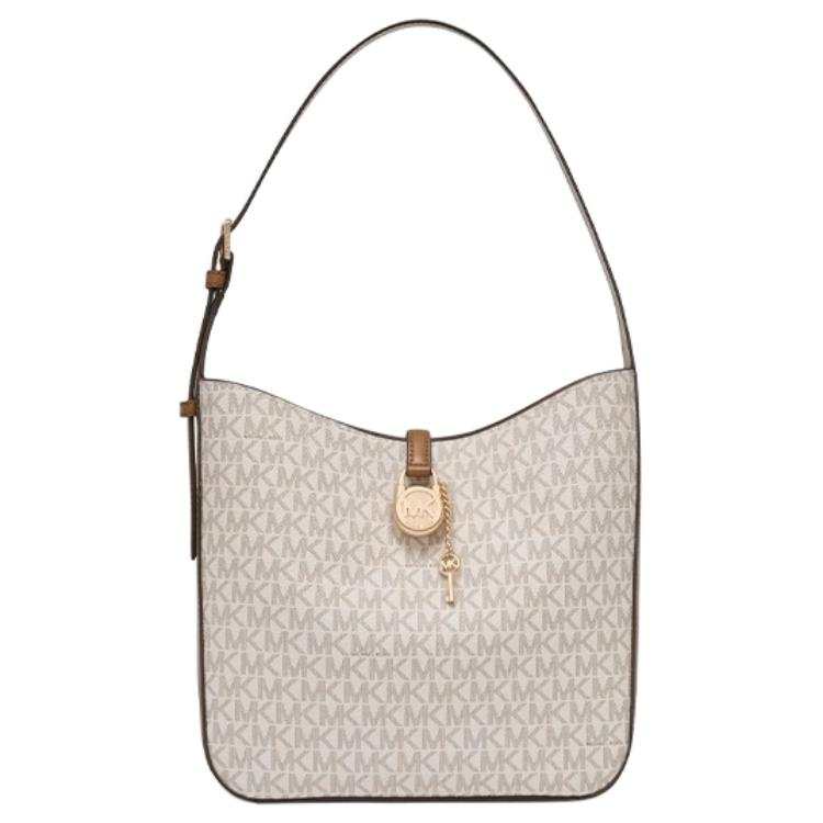 MICHAEL KORS Coated Canvas Handbag, Shoulder Bag Small Women's Vanilla White & Acorn Brown