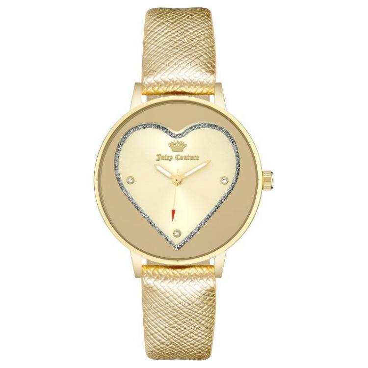 Juicy Couture JUZI Classic Collection Wrist Watches Quartz Movement Leather Strap 38mm Gold Dial Women's Watch 30m Water Resistant