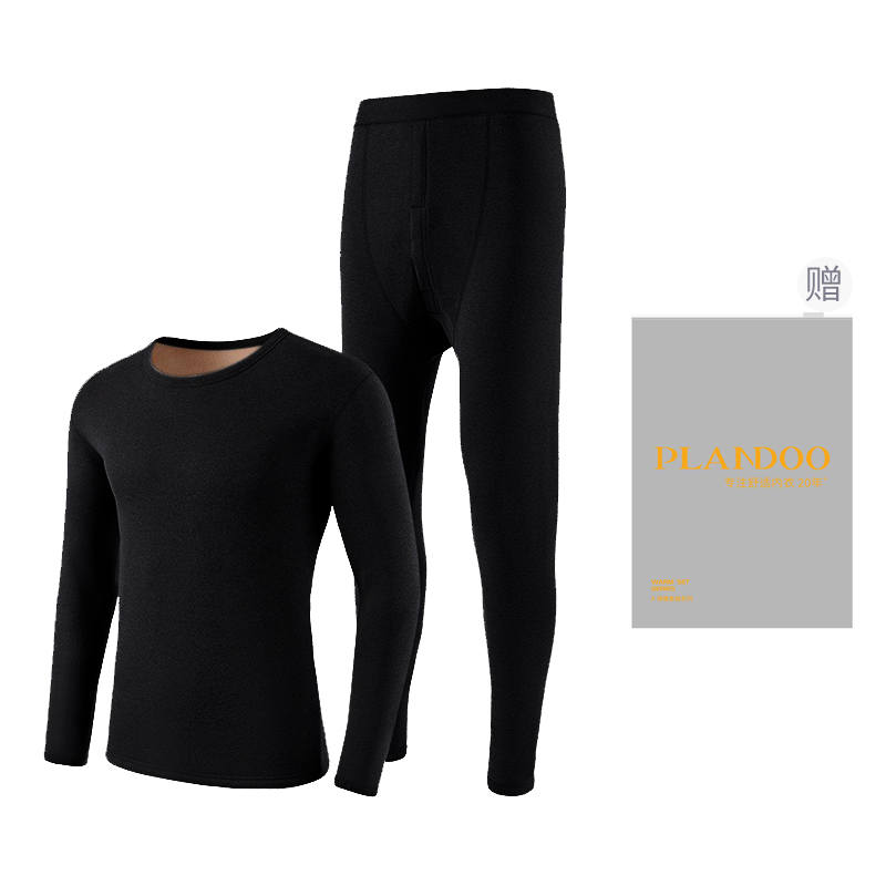 PLANDOO PLANDOO Thickened And Fleece Lined Seamless Solid Color Thermal Underwear Tops Long Johns Base Layer Thermal Set Men's