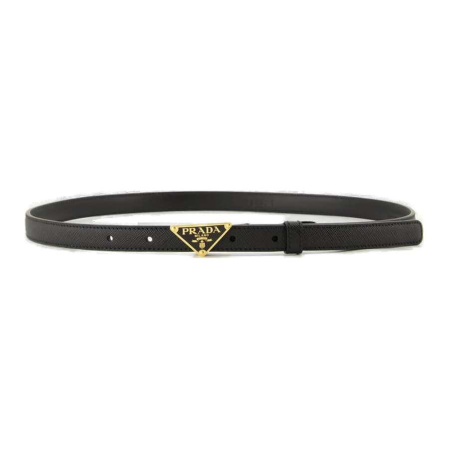 PRADA Calfskin Leather Belts Women's Black Width 1.5cm