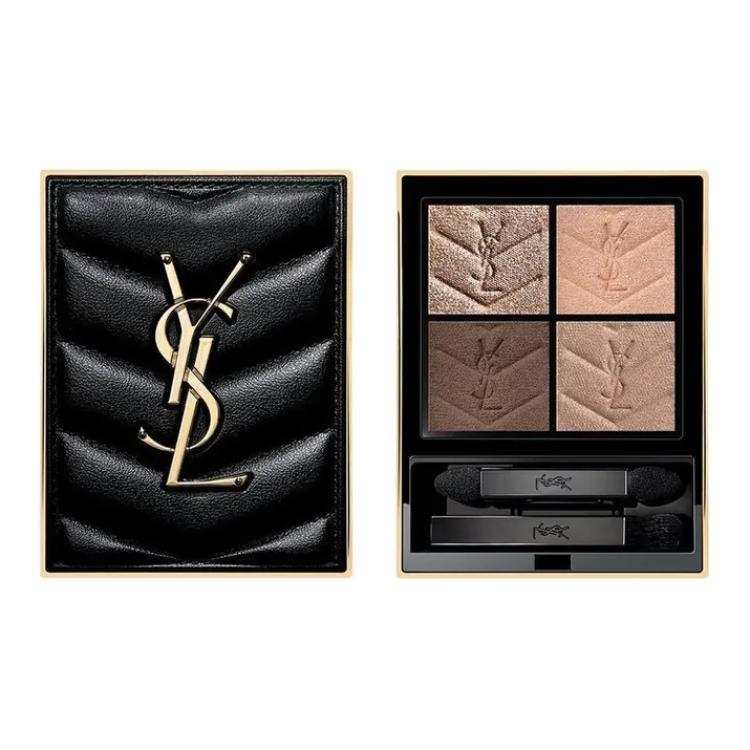 SAINT LAURENT Classic Four Colors Eyeshadow Palette, Premium Leather Luxury Style Clutch, Fine Texture Powder