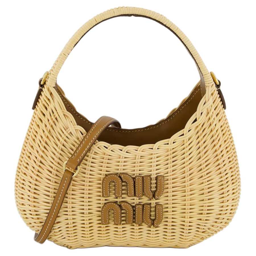 MIU MIU Wicker Wood Shoulder Bag, Crossbody Bag, Handbag Mini Women's Beige
