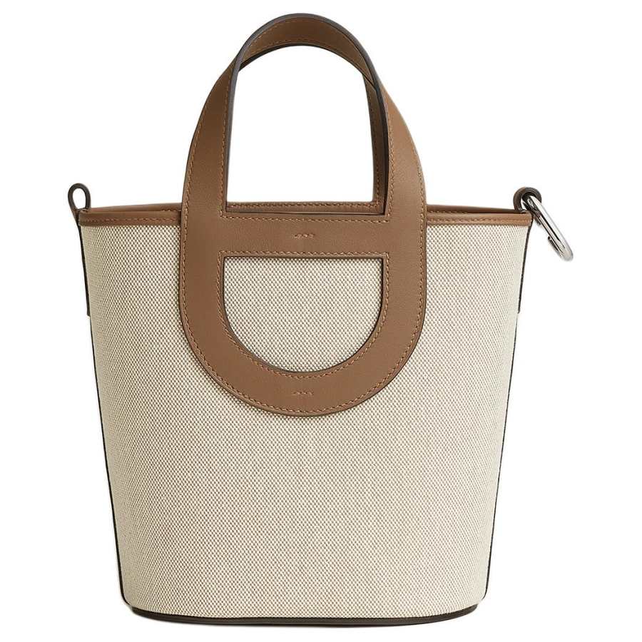 HERMES In The Loop Canvas With Swift Calfskin Basket Bag Pig Nose Bucket Bag Handbag Women's